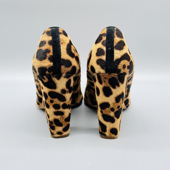 J Crew Shoes Womens 6.5 Brown Black Calf Hair Pump Leopard Print Chunky Heel - Picture 6 of 11